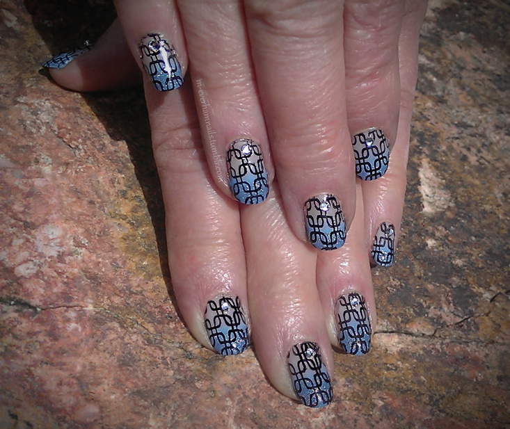 20150410 - Blue Gradient Tips with Black Stamping 