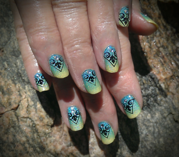 20150606 - Blue Green Yellow holo gradient w stamp