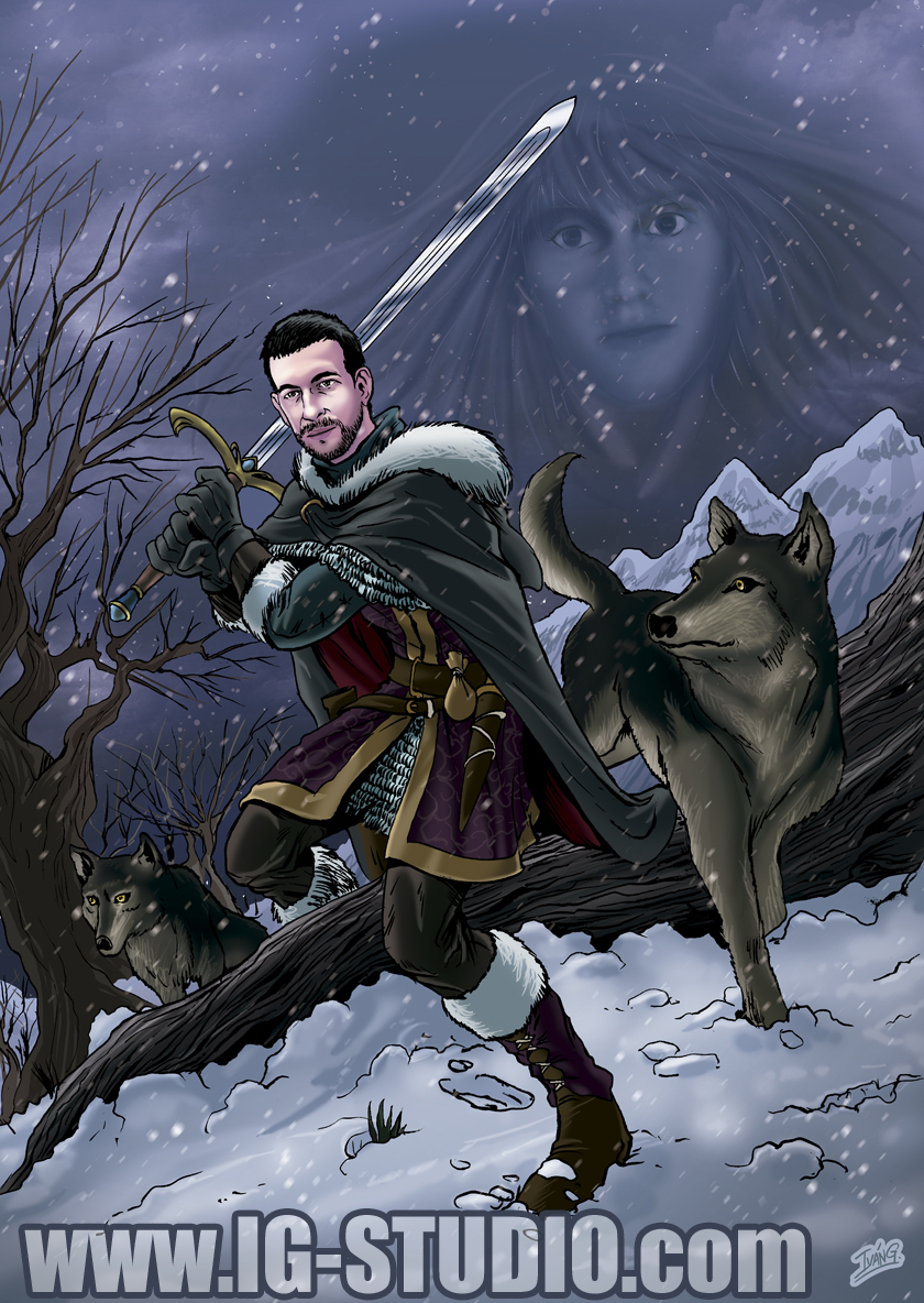 Swordman and wolves