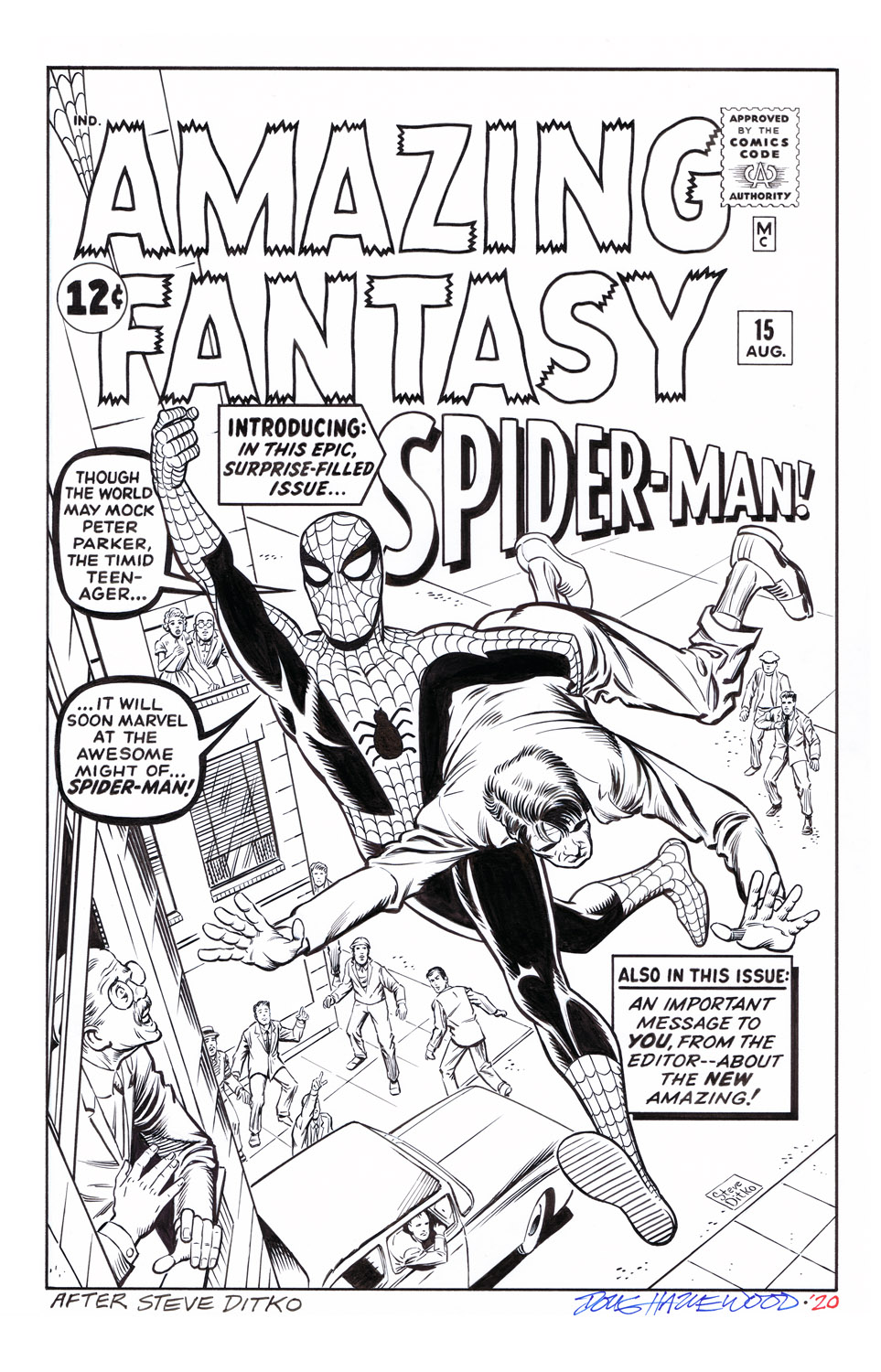 AMAZING FANTASY # 15 COVER RECREATION 1ST SPIDER-MAN ORIGINAL COMIC COLOR  ART