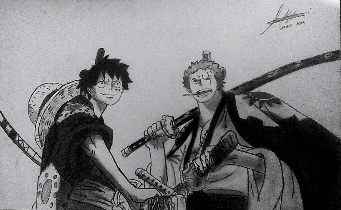 I draw a fanart of the Nightmare Luffy with zoro's shadow and enma