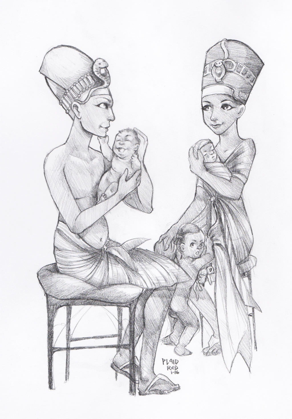 Akhenaten, Nefertiti and daughters