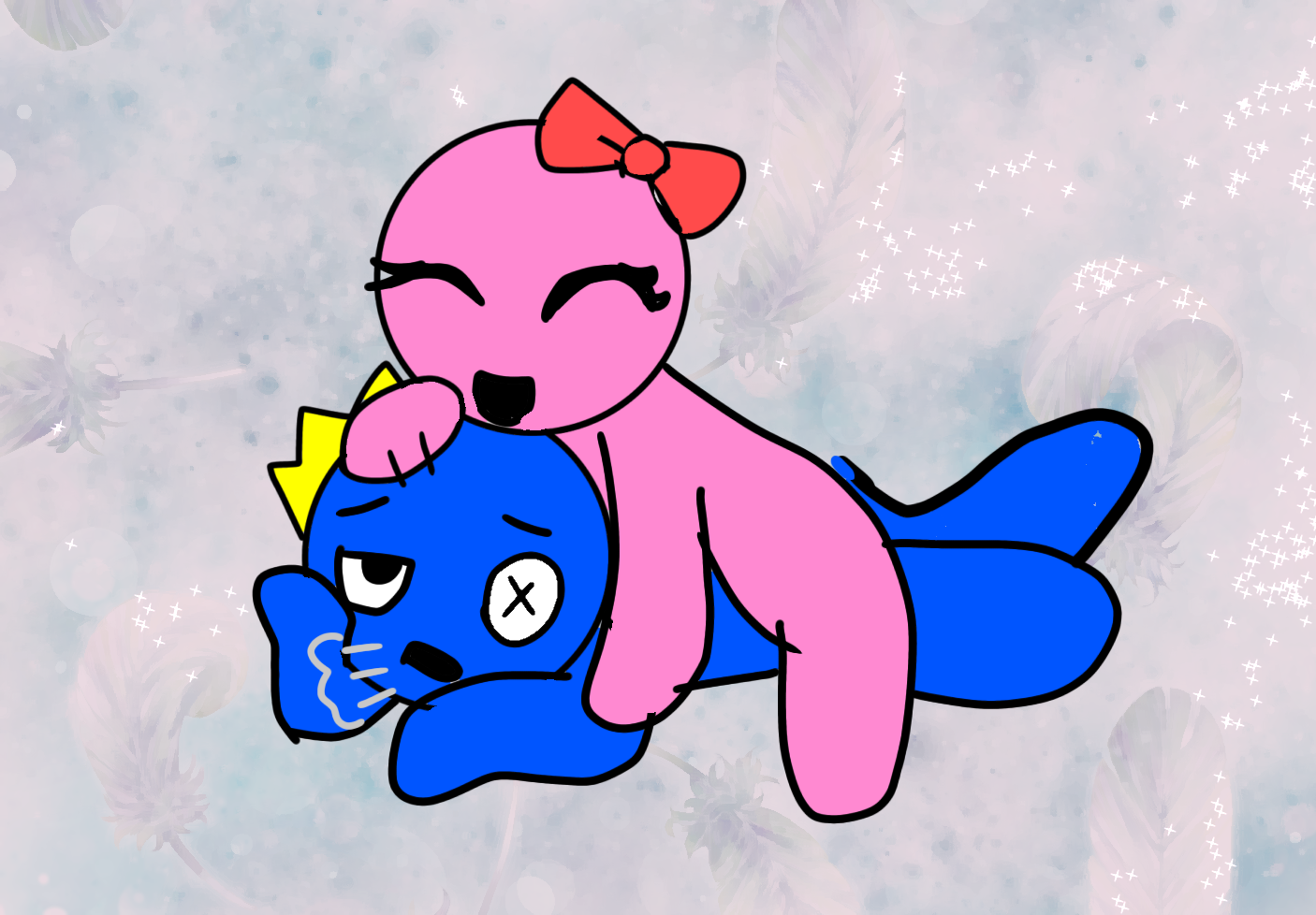 Pink having fun with Blue // Rainbow Friends by EvushnaCat on DeviantArt