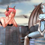 Giantess Contest entry - succubus and dragonlady