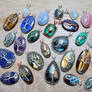 Gemstone pendants.