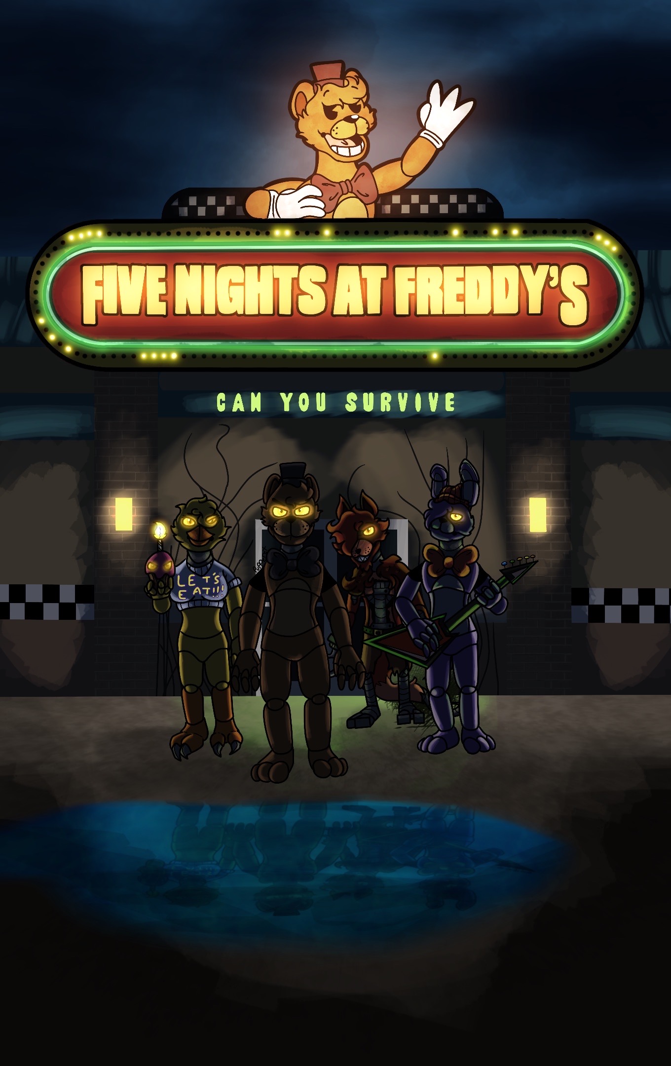 Can you survive Five nights at Freddy's (FNAF MOVIE POSTER Redraw