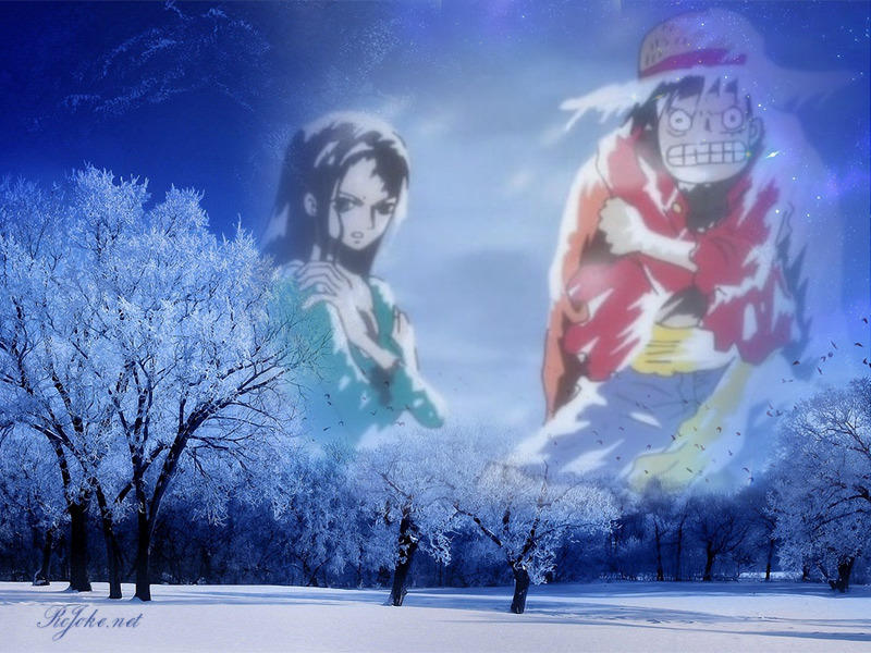 Luffy Snow Luffy and Robin Snow Wallpaper by weissdrum on DeviantArt