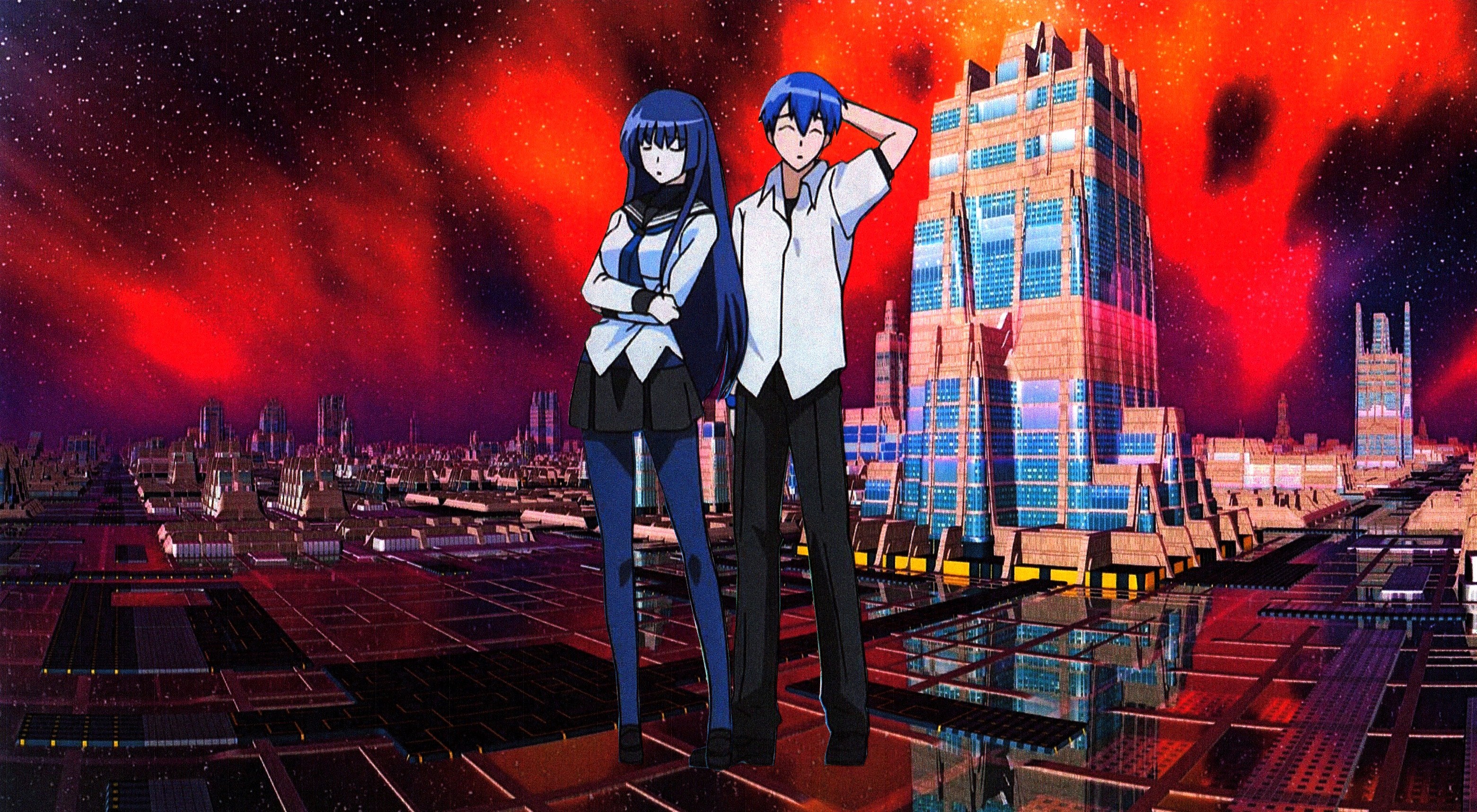 Natsuru and Shizuku Space City Wallpaper