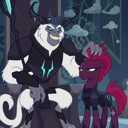 The Storm King pets Tempest Shadow (Gemini AI)