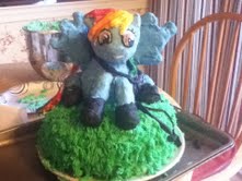 Rainbow Dash wearing a Hawkeye Costume cake by Watermelongirl2