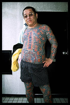Heavily tattooed man in Tokyo