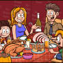 Cartoon Family Having Thanksgiving Dinner