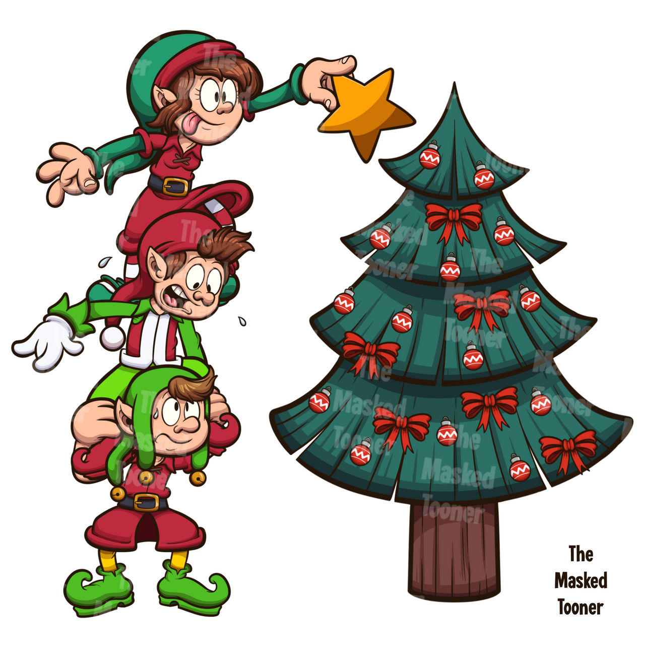Cartoon Christmas Elves Decorating Tree by TheMaskedTooner on DeviantArt