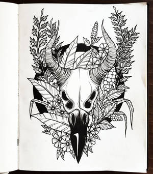 skull+vegetation+circle