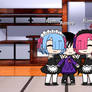 GL: Rem and Ram cuddling Aimee.