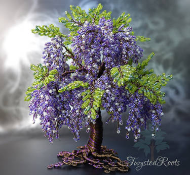 Wisteria bead and wire tree sculpture