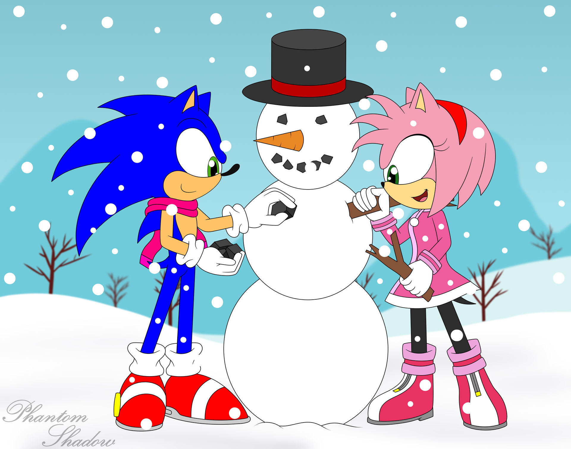 Sonic and Amy - Snowman by PhantomShadow051 on DeviantArt