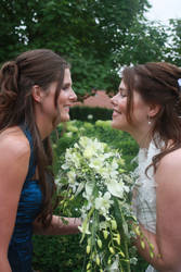 2 sisters and wedding bouquet