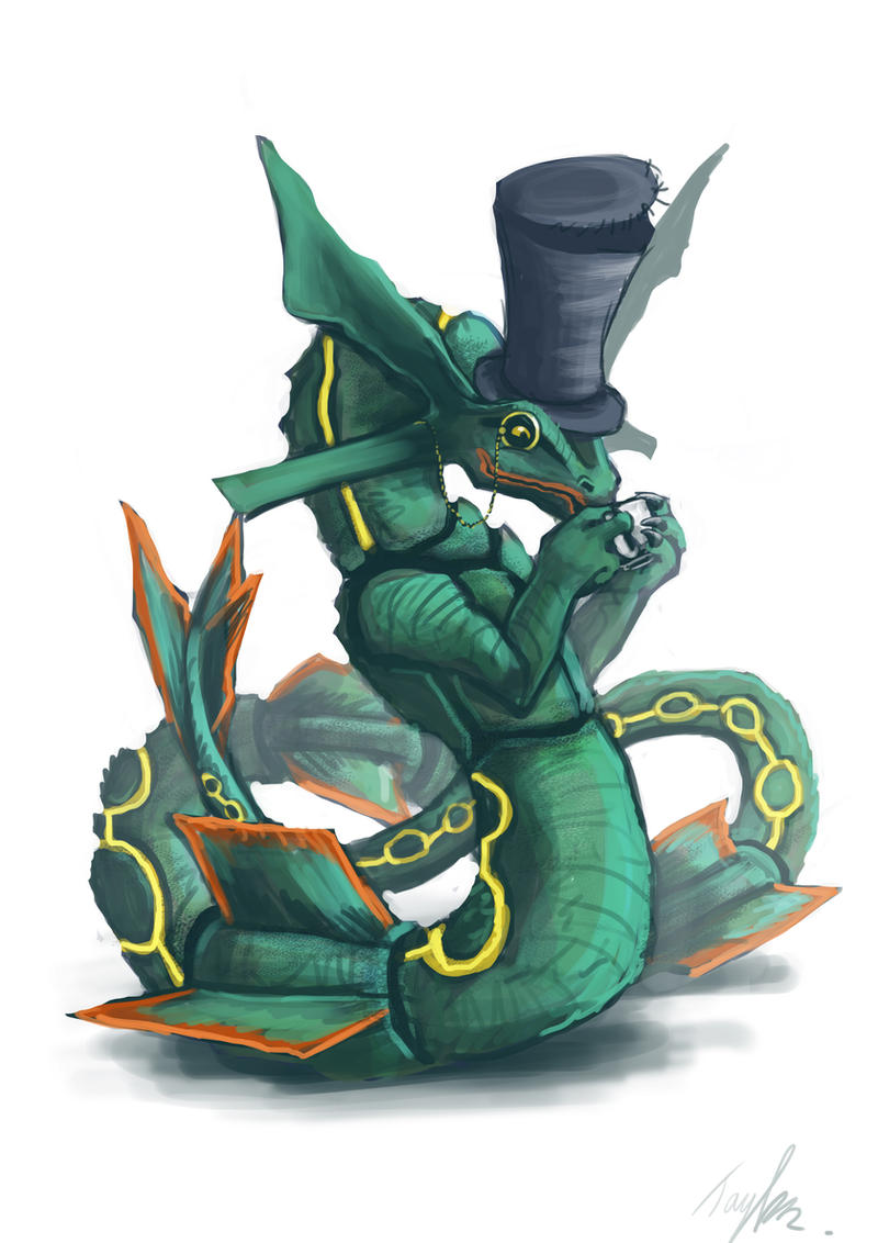 Rayquaza drinking tea