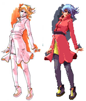 Pixel Fashion Girl and sketch