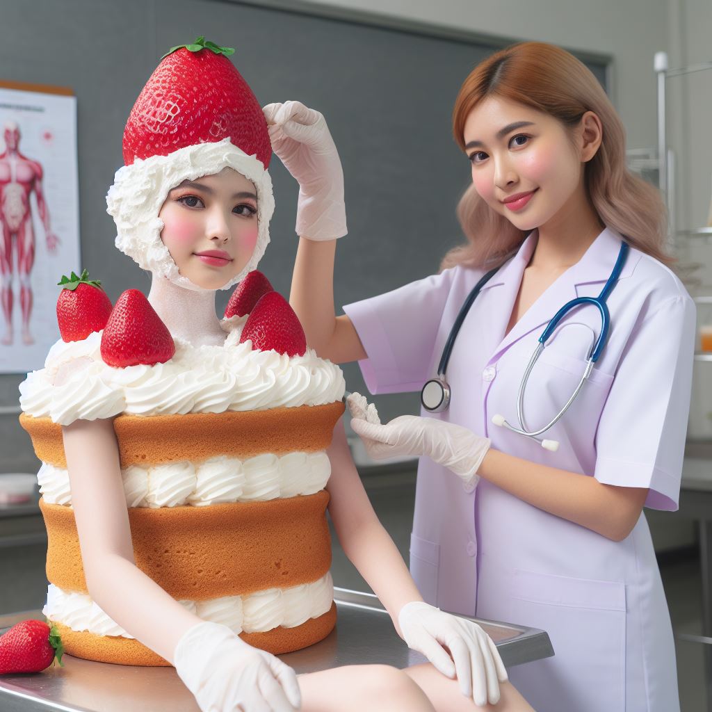 TF Inanimate StrawberryCake Girl Medical 040 by MondOhneErde on DeviantArt