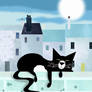 Tuxedo Cat Sleeping on Wall