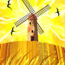 Windmill Under Bright Yellow Sky