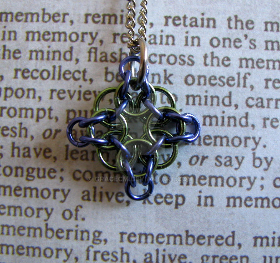 Chain maille pendant my weave green and purple