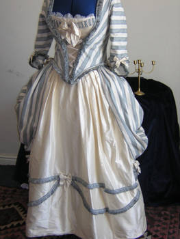 Striped raw silk polonaise  3 part gown