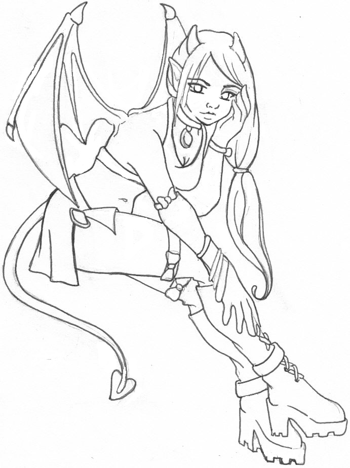 Demon girl line art