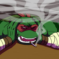 Stressed out Raph smoking.