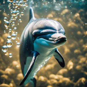 Dolphins Under Water With Bubbles