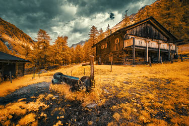 Wooden cabins romance in Tyrol