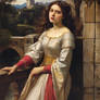 A Painting Of A Princess Leaning On The Balcony
