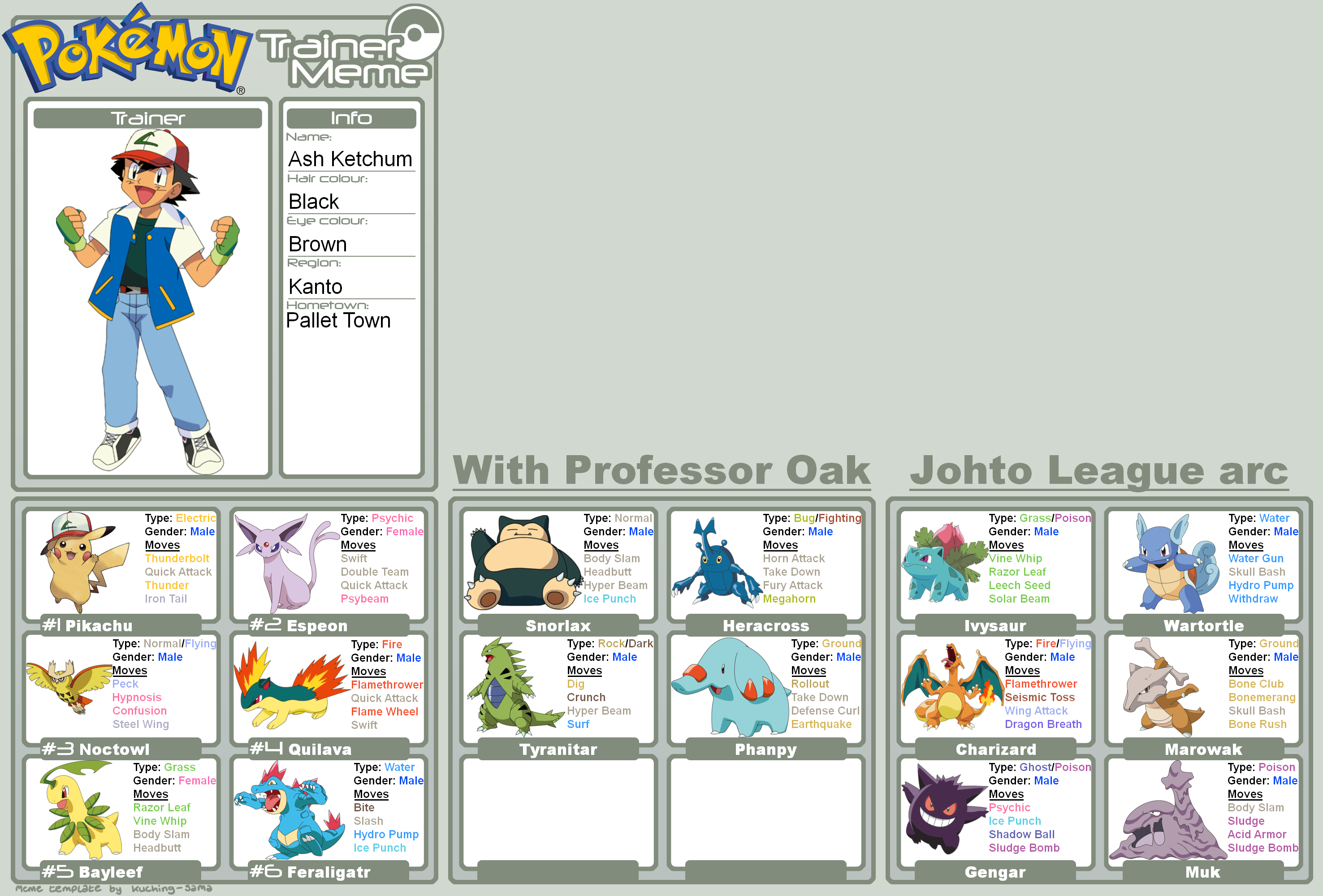 My Version of Ash's Johto Pokemon by BlueFlare6274 on DeviantArt