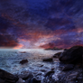 Rocky Beach at Sunset Premade Background STOCK
