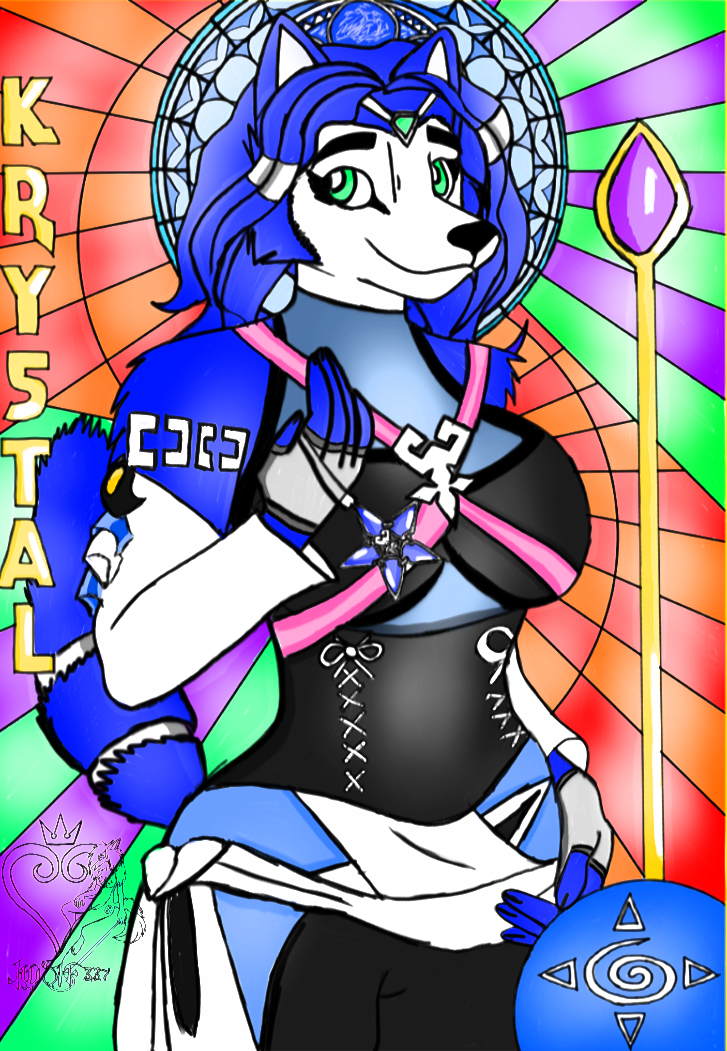 Krystal Dressed as Aqua stain glass style