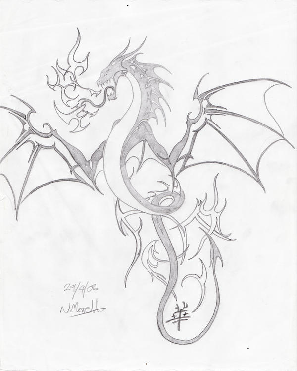 Sketch of tribal dragon by NathanMorello on DeviantArt