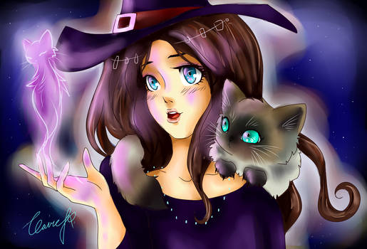 a witch and her cat