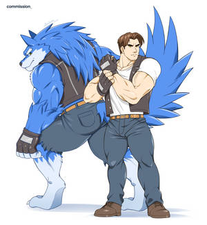 Sabur's Human form and Wolf form (Commission)