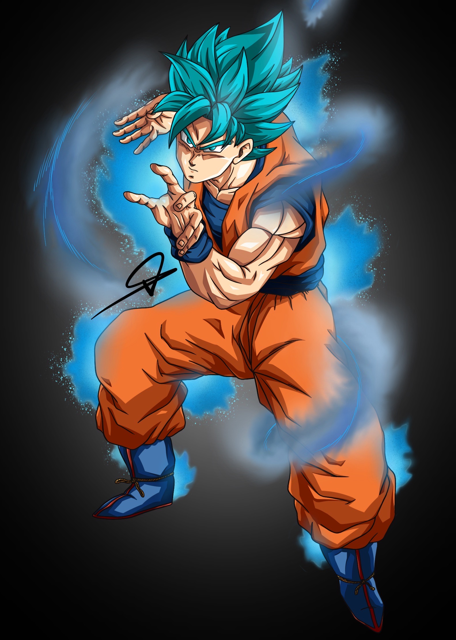 Goku SSJ God Super Saiyan (Mastered Blue) by albertXdraws on
