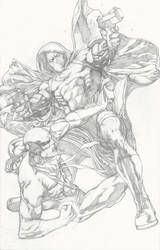 Moon Knight vs Iron Fist pencils