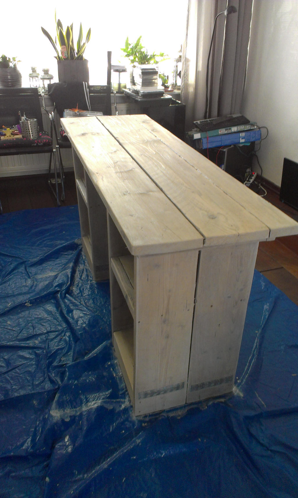 White Washed Computer Desk From Scaffold Planks By Frysian On