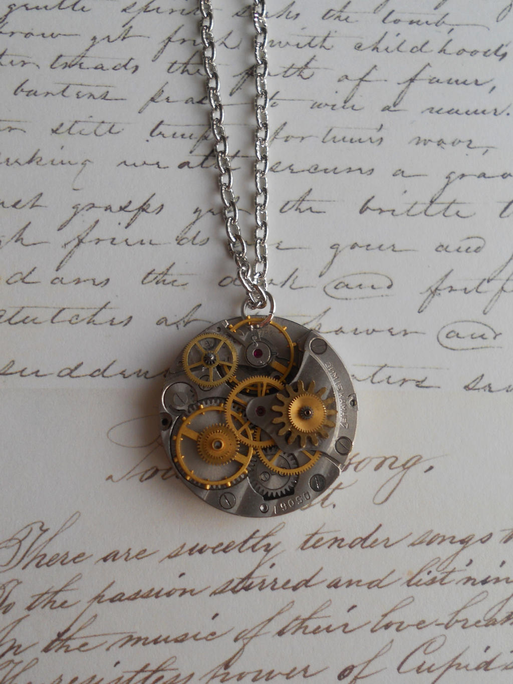 Steampunk necklace with small gears