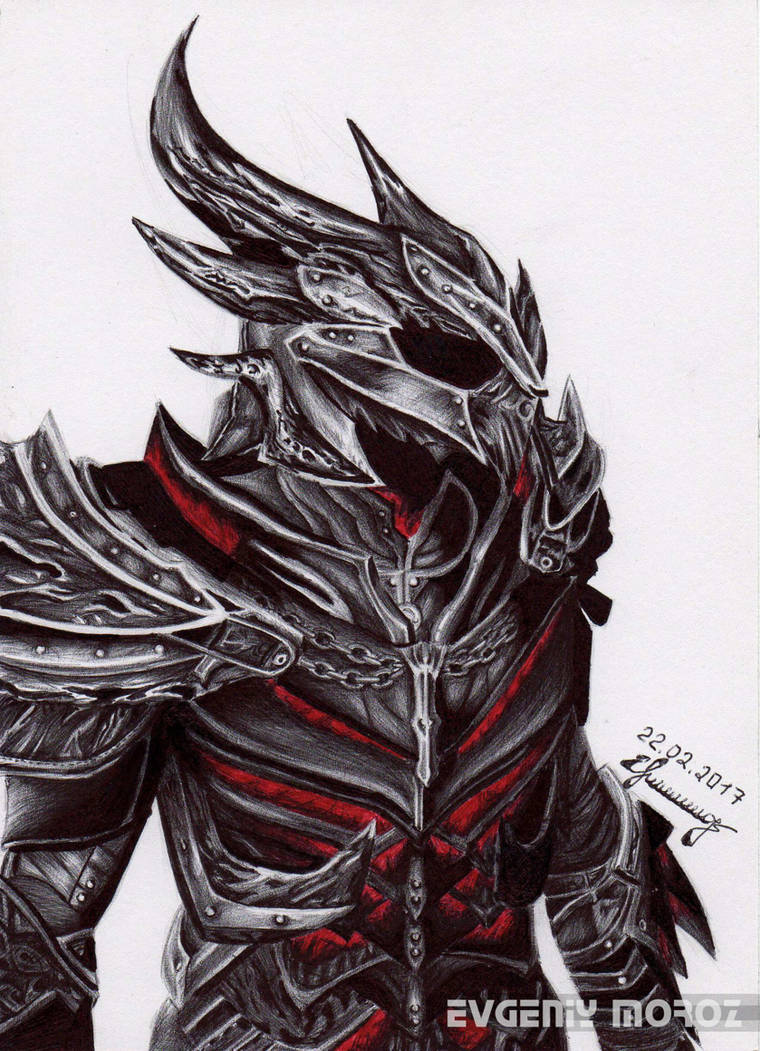 Daedric Armor, Skyrim. Pen drawing by EvgeniyMoroz on DeviantArt