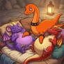 Monster565 rubs Pyra and Acid's bellies to sleep