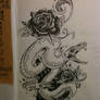 Snake and roses tattoo design