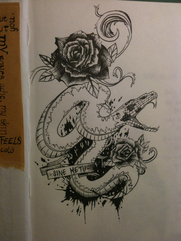 Snake and roses tattoo design