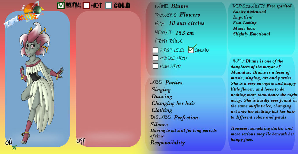 Temperature- Blume Character sheet