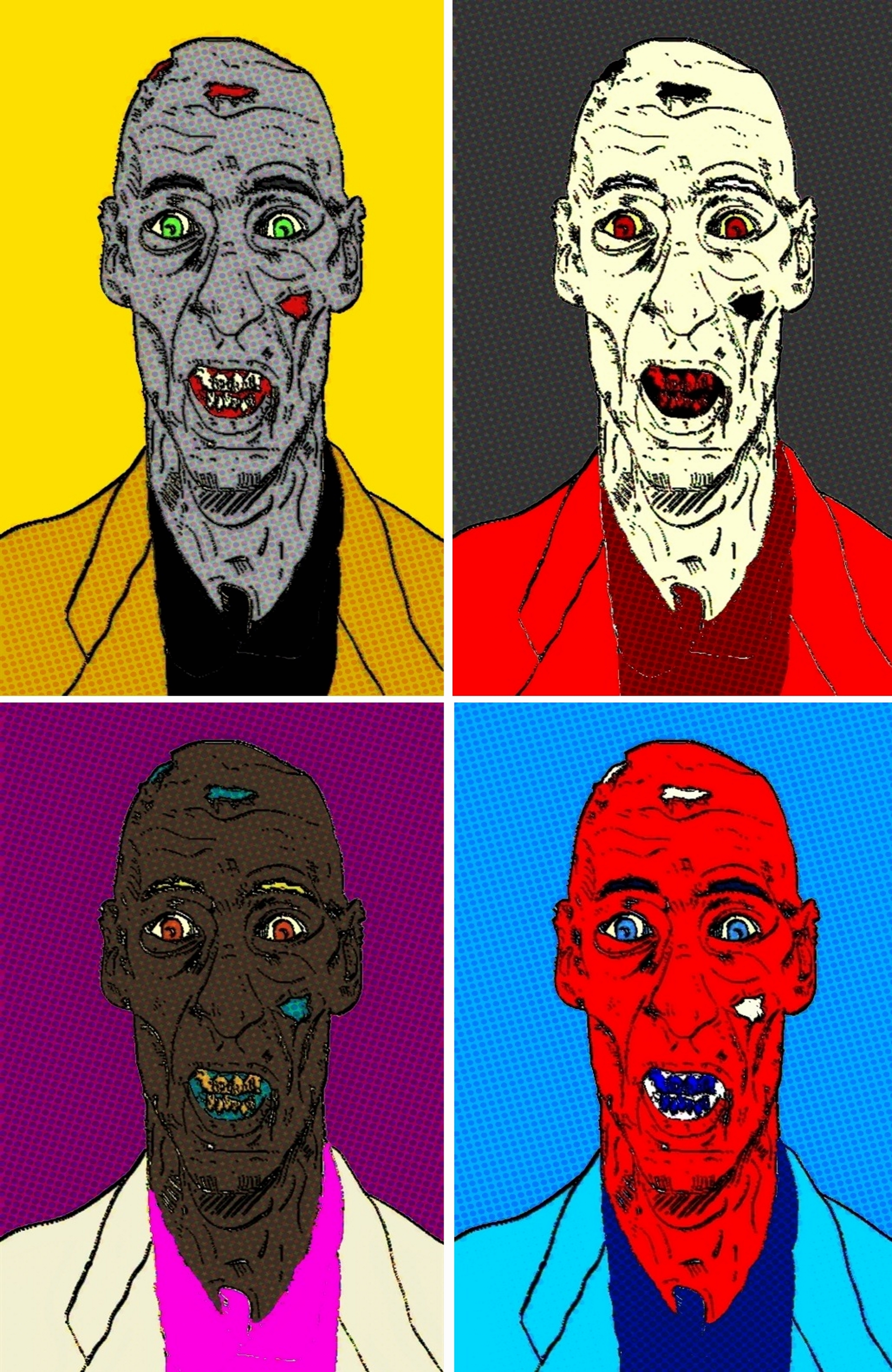 Zombie comic print four panel pop art